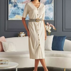 Chic‎ Cream Midi Dress with Belt